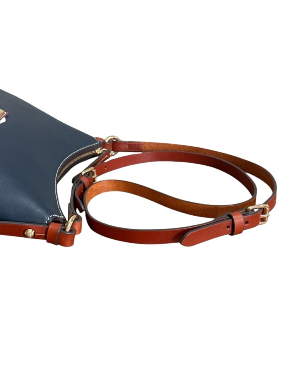 Dooney & Bourke Penrose Navy Leather Crossbody with Brown Trim and Gold Hardware - Picture 9 of 15